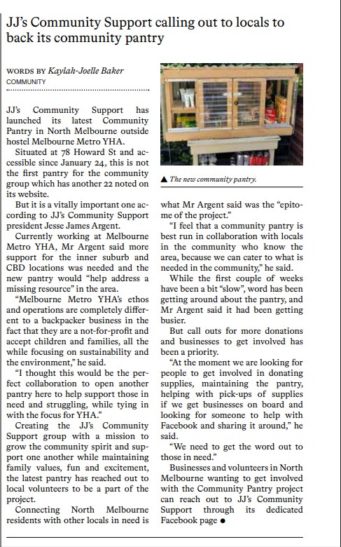Local newspaper feature on JJ's Community Support